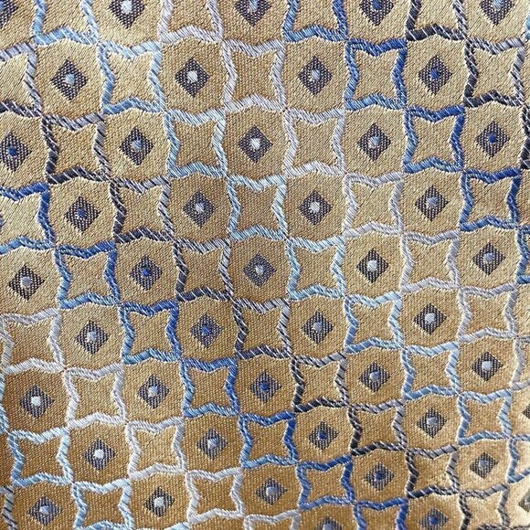 Joseph & Feiss International Tan/Blue Geometric Print Silk Neck Tie - Picture 2 of 6